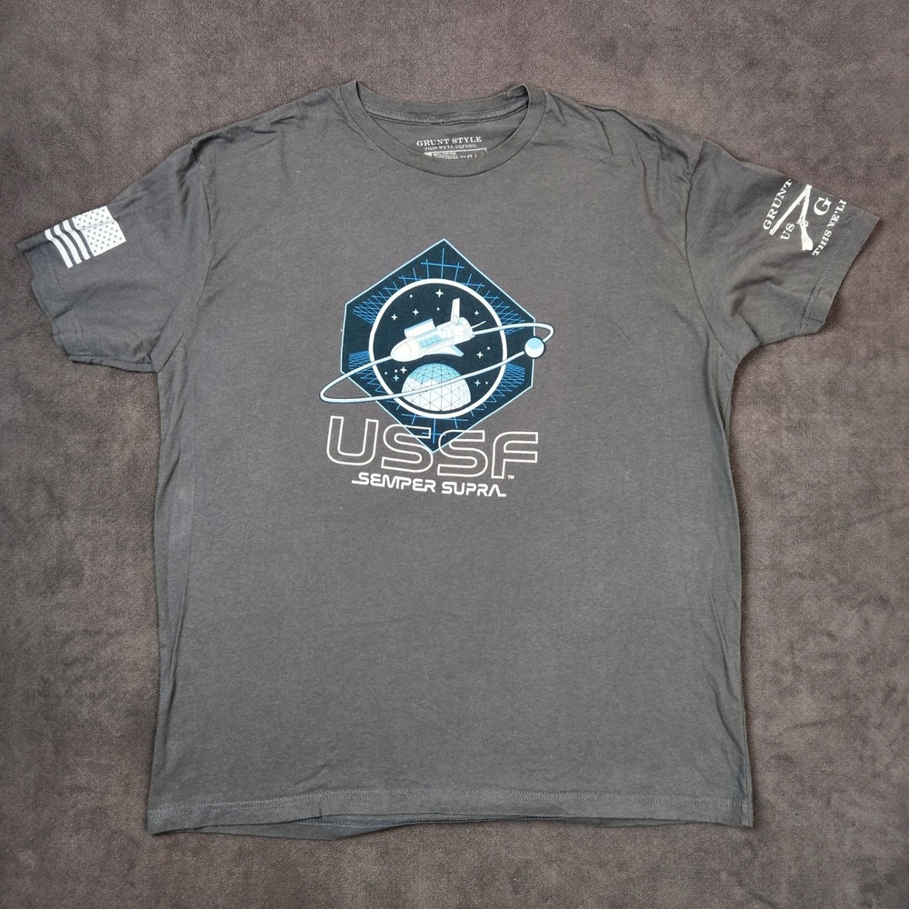 Grunt‎ Style Shirt Mens 2X Gray USSF Semper Supra Graphic Tee Military Patriotic